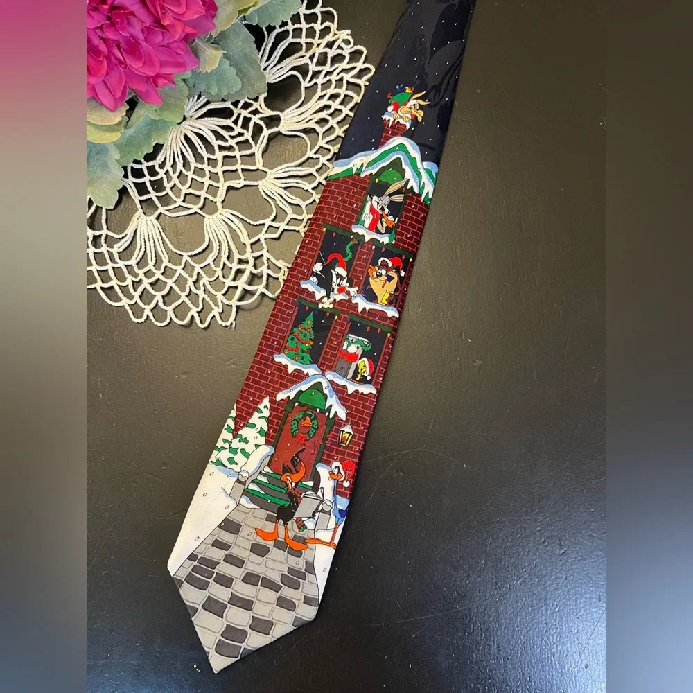 Looney Tunes Mania Vintage 90s Christmas Bugs Bunny Daffy Duck Neck Tie See Dets